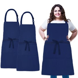XIEJINJIA Pack of 2 Plus Size Adjustable Thick Canvas Cooking Apron Long Ties with 2 Pockets Extra Wide Chef Apron Kitchen Cooking Baking for Women Men Dark Blue