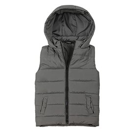SNOW DREAMS Boys Puffer Vest Hooded Quilted Outwear Sleeveless Jacket Lined Zipper Waistcoat Solid Color Dark Grey Size 6