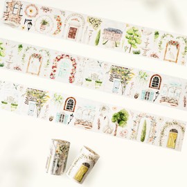 WT Pre-Cut French Courtyard Wide Washi Tape, Single Roll, Romantic European Courtyard Style with Floral Designs, Decorative Washi Paper Tape for Journaling, Scrapbooking, Planner, DIY Crafts