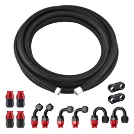 EVIL ENERGY 10AN PTFE Fuel Line Kit,E85 Nylon Braided Fuel Hose 20FT Black&Red AN10 PTFE Fuel Line Hose(1/2Inch ID)