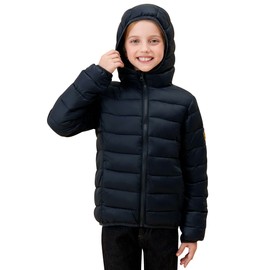 SOLOCOTE Girls Winter Coats Lightweight Water-Resistant Windproof Packable Hooded Down Like Padding Jacket, SLN2108-Navy-9-10Y