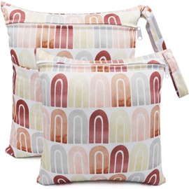 FenFang Wetbag Nursery, Pack of 2 Wet Bags, Nappy Bag, Cloth Nappies, Wet Bag, Organiser Bag, Changing Bag, Waterproof Reusable, brown, Casual