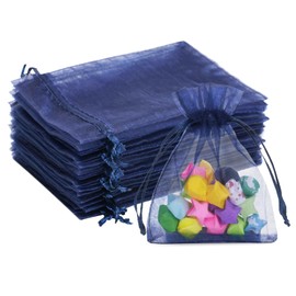 joycraft 50Pcs Organza Gift Bags, 3x4 Inch Navy Blue Sheer Organza Bags with Drawstring, Breathable Storage Mesh Pouch Bags for Wedding Favor, Jewelry, Festival, Makeup, Christmas Candy, Desserts