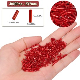 Yholin 4000pcs Bugle Beads, 7x2mm Embroidery Tube for Jewelry Making, Small Long Beads for Craft DIY Bracelet Necklaces Supplies, Red