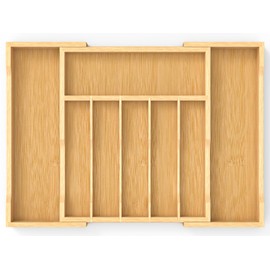 FoverOne Bamboo Kitchen Drawer Organizer, 13" to 23" Expandable Utensils Organizer and Cutlery Tray Holder, Drawer Divider for Silverware, Flatware