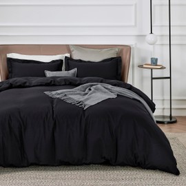 Bedsure Black Duvet Cover Queen Size - Soft Double Brushed Duvet Cover for Kids with Zipper Closure, 3 Pieces, Includes 1 Duvet Cover (90"x90") & 2 Pillow Shams, NO Comforter