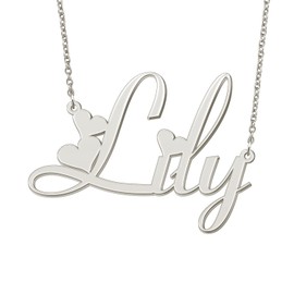 BYBWBL Womens Lily Heart Name Necklace Silver Color Stainless Steel Mother Family Nameplate Jewelry 16"+2"