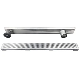 Neodrain 36-Inch Offset Side Outlet Linear Shower Drain with Quadrato Pattern Grate Cover, Brushed 304 Stainless Steel Rectangle Shower Floor Drain, with Leveling Foot, Hair Strainer catcher