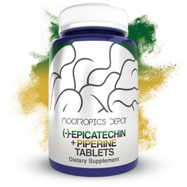 Nootropics Depot Epicatechin Tablets | 200mg (−)−Epicatechin + 6mg Piperine for Bioavailability | Green Tea Extract | Promotes Muscle Mass, Cardiovascular Health, and Energy | 30 Count