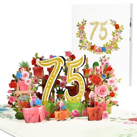 CNLITIHEKA 75th Pop Up Birthday Card for Women, Happy 75th Birthday Card for Mom, 3D Flower Birthday Greeting Cards for Wife, 75th Year Old Birthday Card for Grandmother with Note and Envelope.