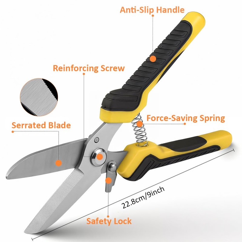 2PCS Scissors All Purpose, Tin Snips for Cutting Metal Sheet,