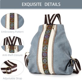 Goodhan Women Canvas Backpack Daypack Casual Shoulder Bag, Vintage Heavy-duty Anti-theft Travel Backpack (Blue Grey)