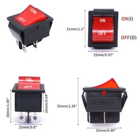 Taiss 5PCS Rocker Switch ON/Off DPST with Red Light Illuminated Boat Rocker Switch 4 Pin 2 Position 16A 250VAC/20A 125VAC Rocker Toggle Switch for Boat KCD2-201N-R-ON/OFF