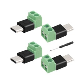 GELRHONR USB C auf 2-poliger Schraubklemmen-Adapter, 5 V Typ C auf 2-polig, lötfreier Konverter-Stecker für Heimwerker, USBC-Reparatur und kleine Geräte, 4 Stück