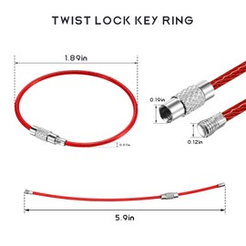 NYTKL 5PCS 5.9" Twisty Lock Key Ring, Stainless Steel Loops 2mm Coated Keychains, Flexaible Key Tag Loop with Screw Lock (Red)