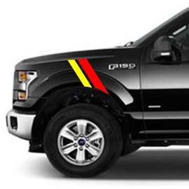 2 and 3 Inch Fender Hash Mark Bars Pickup Truck Racing Stripes Vinyl Sport Decal Fits Ford F150 F250 F350 and Most Trucks, Both Sides, Red and Yellow