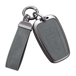 YO&YOYE Compatible with Toyota Key Fob Cover with Keychain Leather Key Case Protector for 2018-2022 Camry RAV4 Highlander C-HR Prius Corolla Avalon GT86 Smart Key (Model1, Grey)