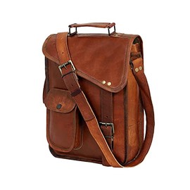 18" leather satchel tablet bag laptop case office briefcase messenger gift for men computer distressed shoulder bag