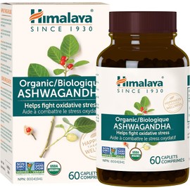 Himalaya Organic Ashwagandha, 60 Caplets, 2 Month Supply, USDA Certified Organic, Non-GMO, Gluten Free Supplement, 100% Ashwagandha Powder & Extract, 670 mg