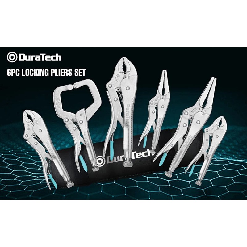 DURATECH 6PC Locking Pliers Set C-clamp Long Nose Curved Jaw