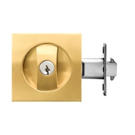 Pocket Door Lock with Key,Privacy Door Hardware Suitable for Bathroom Bedroom etc Recessed 2 Sided, 2 3/8" Backset, Invisible Hardware for 1 3/8” to 2 3/16” Thickness Door (Gold)
