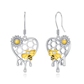 YueYuan Bee Earrings Sterling Silver 925 Daisy Earrings Beehive Earrings Drop Earrings Animal Earrings for Women
