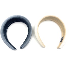 TRESSDY Pack of 2 Padded Velour Headbands for Women and Girls for Hair Thick Velvet Headbands Fashion Hair Bands Hair Band for Women Hair Accessory (Grey + Beige)