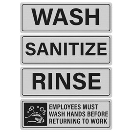 Anobell 12 PACK Wash Rinse Sanitize Sink Labels Employees Must Wash Hands Sign 9x3 inch Waterproof Aluminum Metal Sign Self-adhesive Stickers for 3 Compartment Sinks Restaurant Kitchen Wash Station