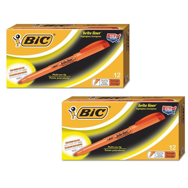 BIC : Brite Liner Highlighter, Chisel Tip, Fluorescent Orange Ink,