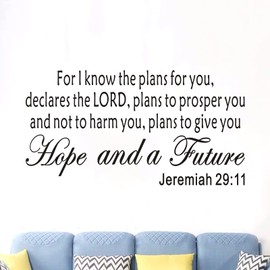 Wall Stickers, Wall Stickers for Bedrooms, (Easy to Install), for Bathroom Kitchen Living Room, Quotes Inspirational Islamic Home Vinyl Art Family Decor Words, for I Know The Plans for You 21"X11"