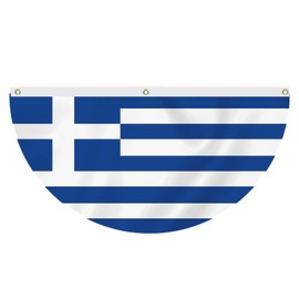 1.5x3 FT Greece Fan Bunting Flag,18x36 In Greek Semi Round 100D Outdoor Banner,Novel Decor for Garden Yard Window Car Boat Balcony with Brass Grommet