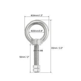 PATIKIL Lifting Shoulder Eye Bolts, 4 Pack M8x50 304 Stainless Steel Eye Bolts Threaded Screw Eyebolt Shoulder Ring with Double Nuts Fixed for Lifting Hanging