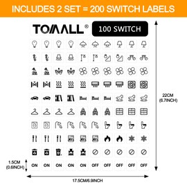 TOMALL 200 Pieces Light Switch Labels Symbol Stickers Household Transparent Light Fan Heater Bathroom Kitchen Washroom Graphic Kit for Home Office School Public Places