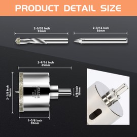 Mollom 2-1/8" (54mm) Diamond Hole Saw with 2Pcs Removable Pilot Drill Bit Smooth Cutting for Porcelain Tiles,Glass,Ceramic,Marble,Fiberglass,etc
