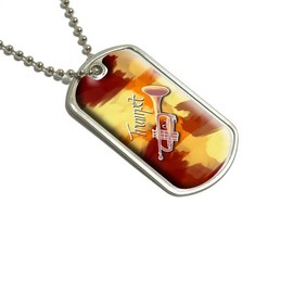 GRAPHICS & MORE Trumpet - Musical Instrument Music Brass - Red and Yellow Military Dog Tag Keychain