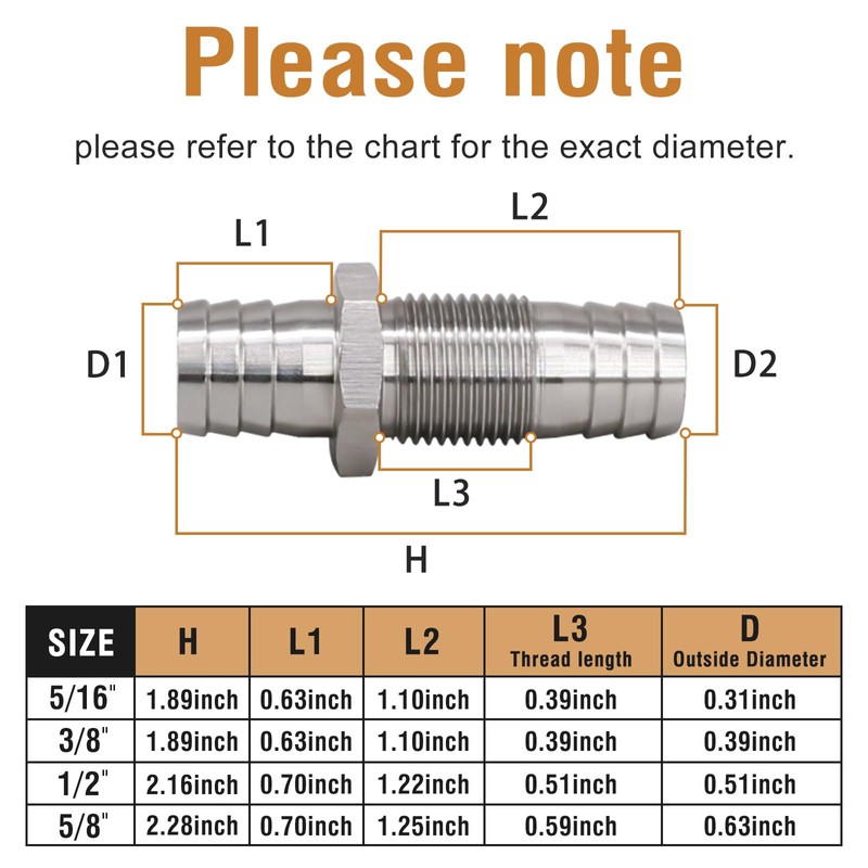 Napredak 5/16 Inch Stainless Steel Hose Barb Bulkhead Fitting for