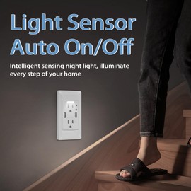 Wall Outlet with Night Light, GreenCycle 15 Amp USB Ports Electrical Receptacle, Included Outlets Cover with Nightlight, Auto Sensor LED Sockets Cover Plate, 4.2A High Speed Receptacle(8 Pack)