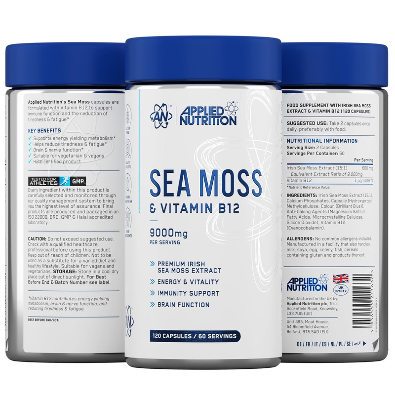 Applied Nutrition Irish Sea Moss Capsules with Vitamin B12 –