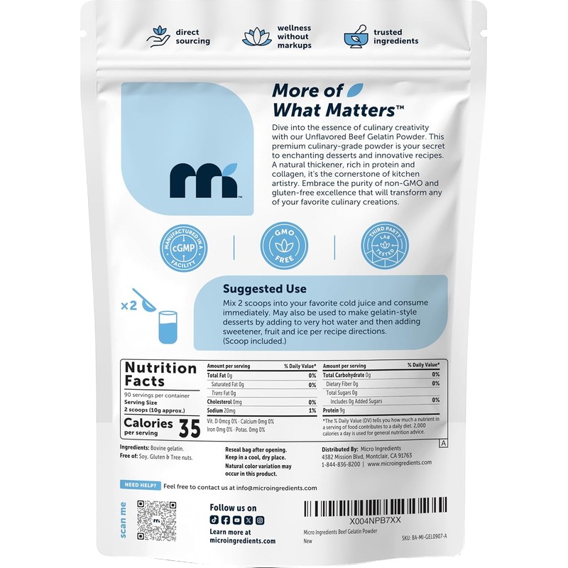 Beef Gelatin Powder, 2lb (32oz) | Premium Source from Grass-Fed