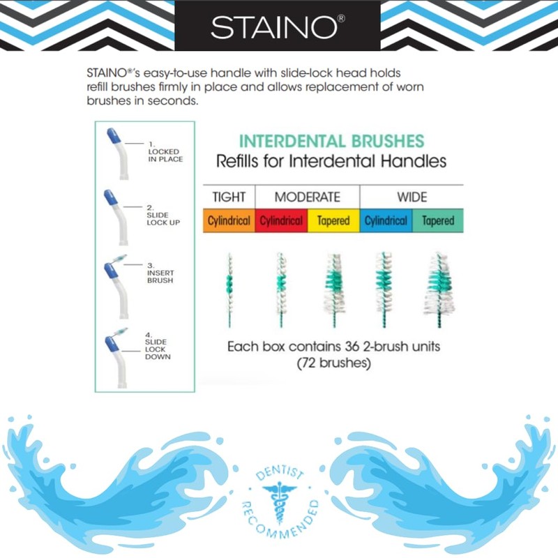 Staino Interdental Brush Refills, Large Cylindrical, 72 Brushes/36 Units Per