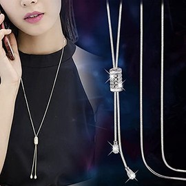 Women's Crystal Flower Jewelry Tassel Pendant Long Chain Necklace (Crystal)