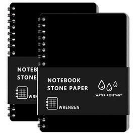 WRENBEN 2PCS Waterproof Spiral Notebooks with Stone Paper and PVC Cover, Graph Pattern 100 Pages, 4.8"x7" Medium Size All-Weather Notepad for Outdoor Camping (4.8"x7", Black)