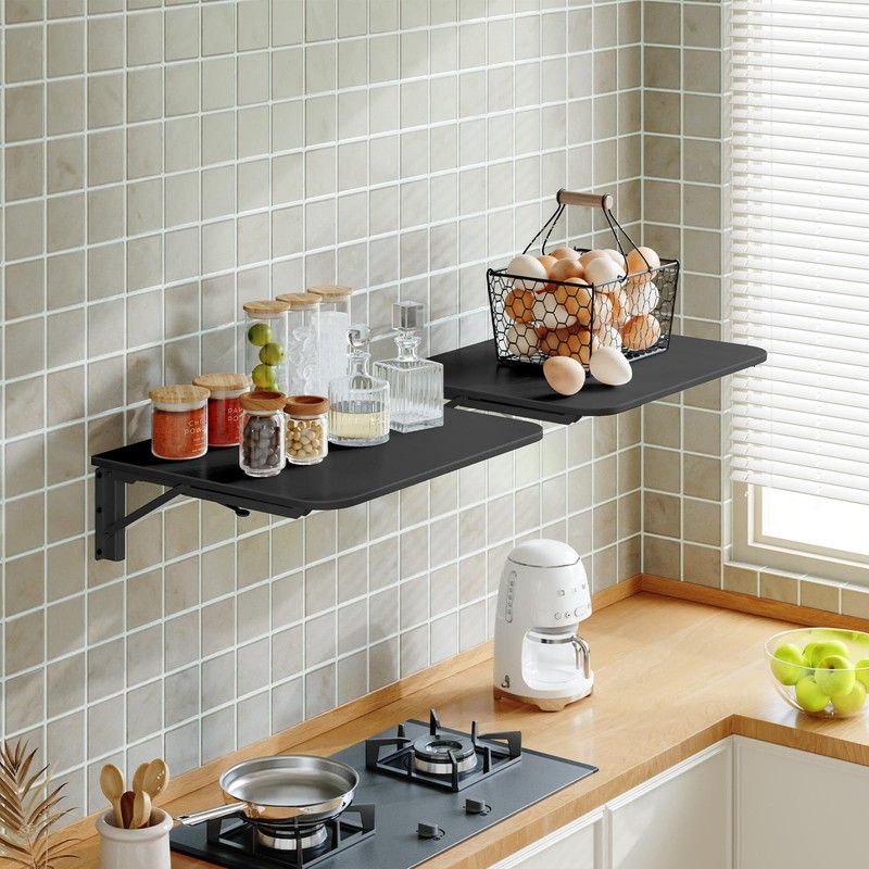 HOOBRO Folding Table, Wall Mounted Floating Desk with Iron Bracket,