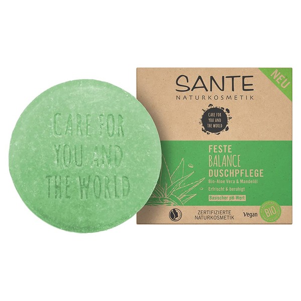 SANTE Solid Shower Care, Environmentally Friendly and Moisturising Shower Care, Suitable for All Skin, with Organic Aloe Vera and Almond Oil, Pack of 1