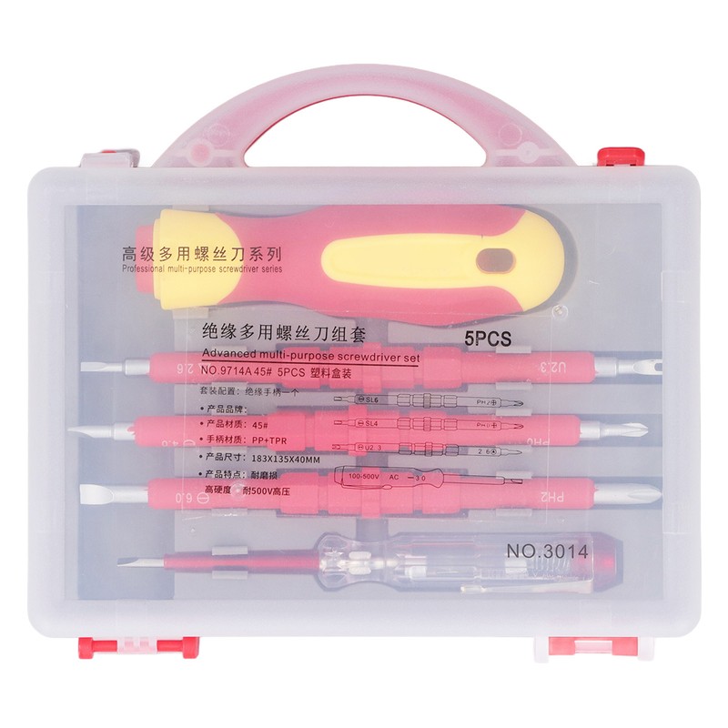 5Pcs Insulated Electrician Screwdriver Set 500V Professional Heavy Duty Cross