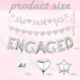 Engagement Party Decorations,Engaged Decorations,Engaged Banner, Silver Engagement Banner with Balloons, Romantic Supplies for Celebration, Bridal Party Decor, Proposal Decorations