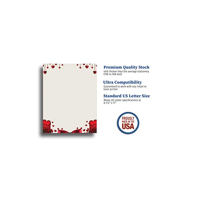 Love Hearts Romantic Stationery Paper - 80 Sheets
