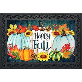 Briarwood Lane Happy Fall Pumpkins Primitive Doormat Autumn Leaves Indoor Outdoor 30" x 18"