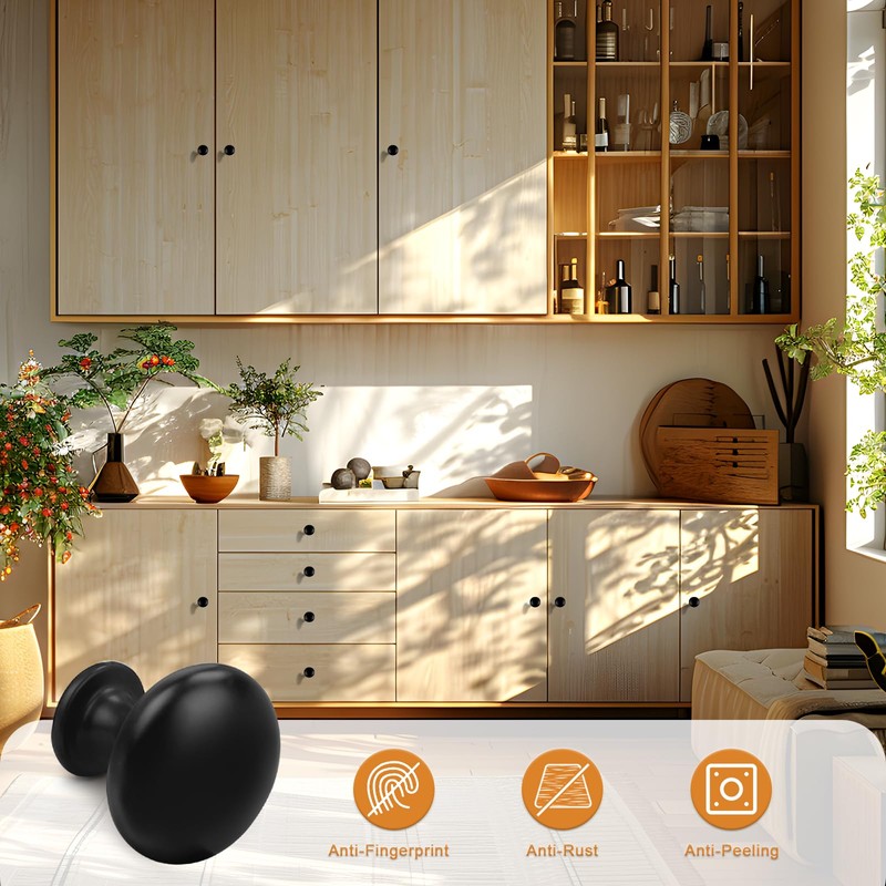 Probrico 5 Pack Cabinet Round Knobs in Black Finish,Kitchen Cabinet