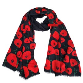 GFM® Women's Red Poppy Flowers Printed Scarf for Remembrance memorial day poppies (SA-PPYSCF-94-KL)